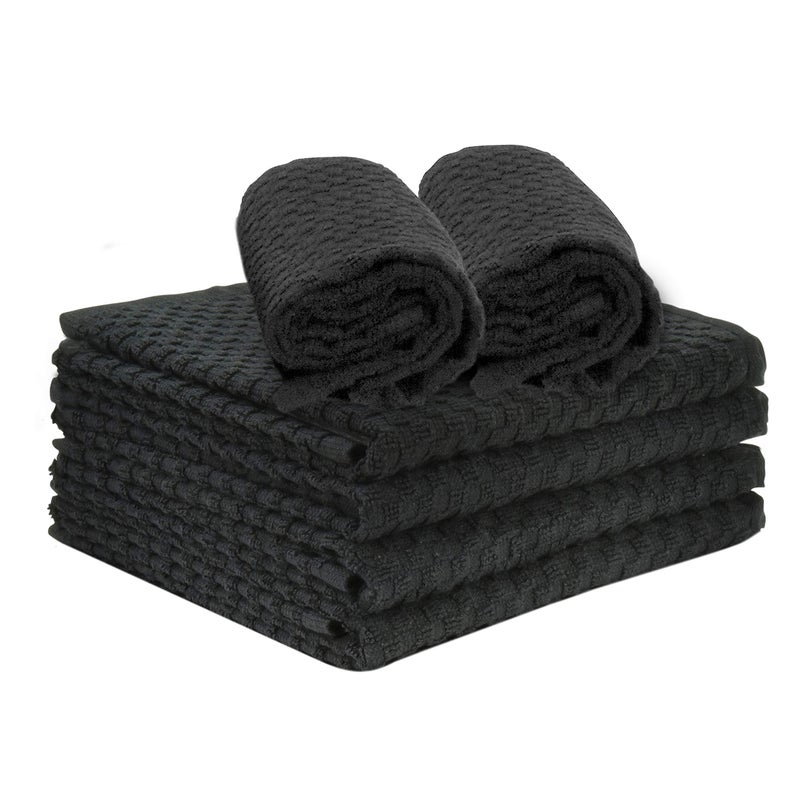 TALVANIA Kitchen Towels 100% Cotton Dobby Weave Terry Towel Set, 15" X 25", 6 Pack Soft and Absorbent Multipurpose Dish Cloth, Hand Towel and All Kitchen Cleaning Machine Washable (Black) - Image 1